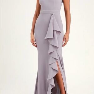 Lulus Mila Dusty Lavender Ruffled Off-The-Shoulder Maxi Dress